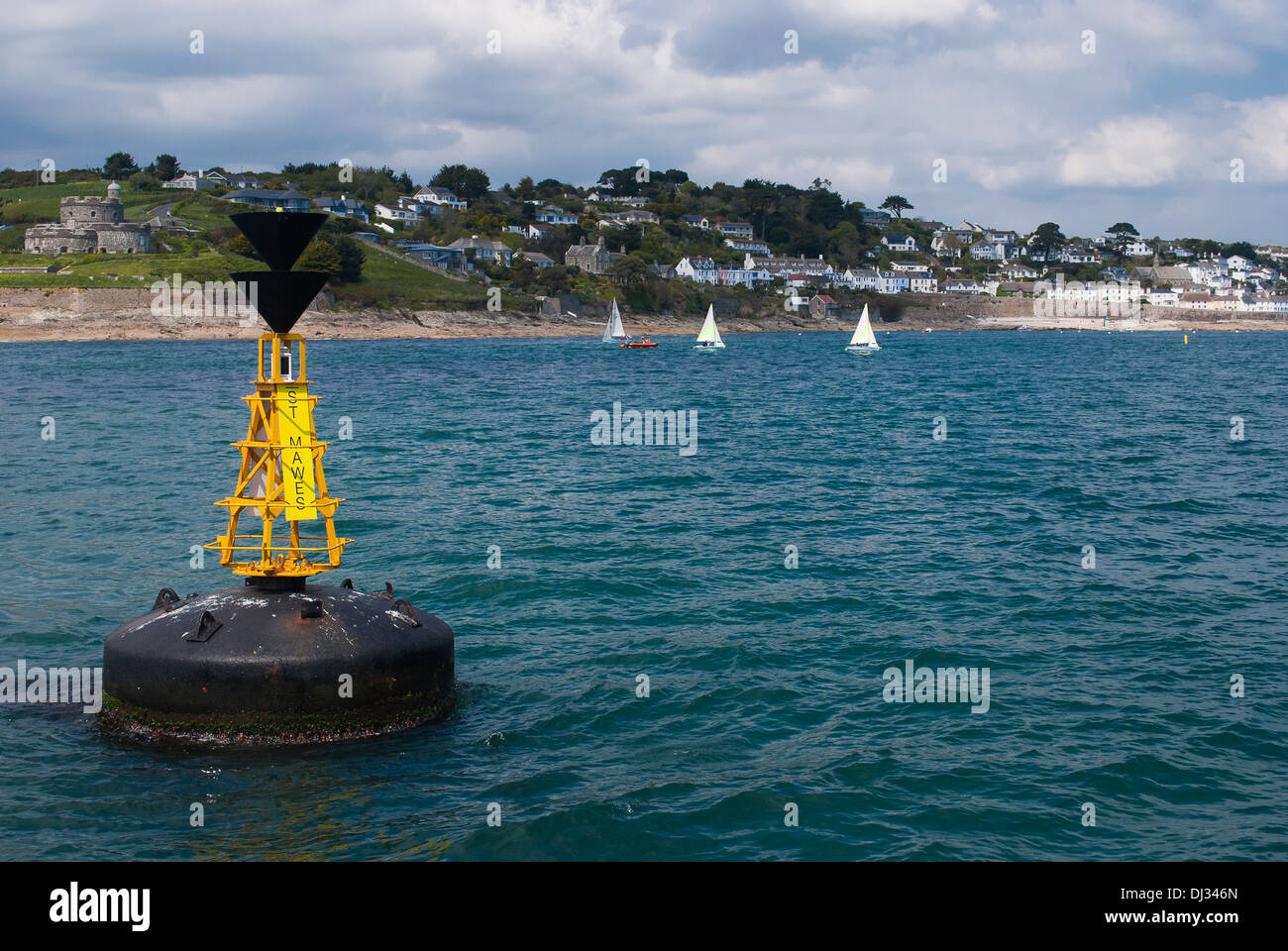 A beacon in the sea, at St Mawes just off the Roseland Peninsula in Falmouth. Stock Photo