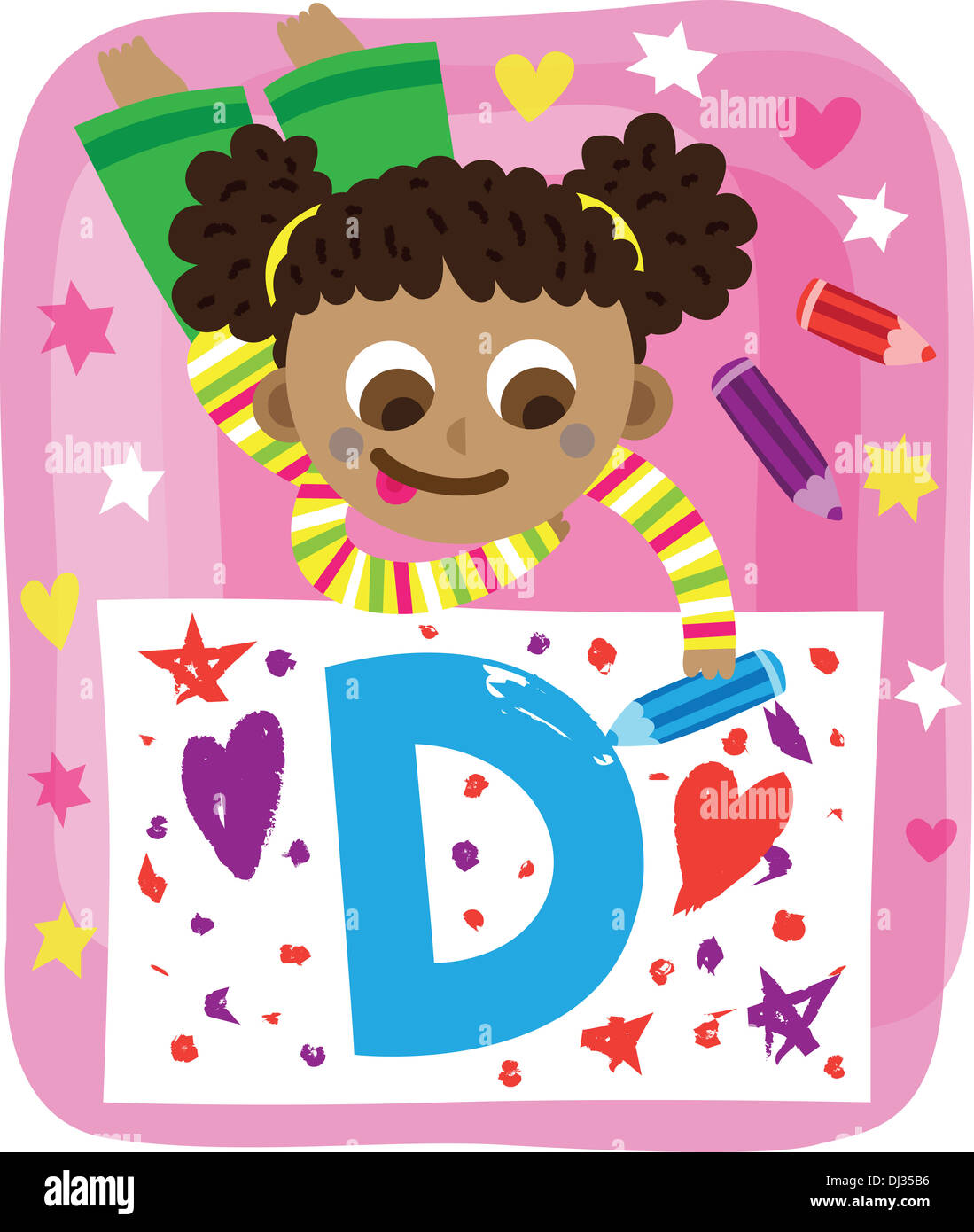 Illustration of girl drawing letter D on paper Stock Photo - Alamy