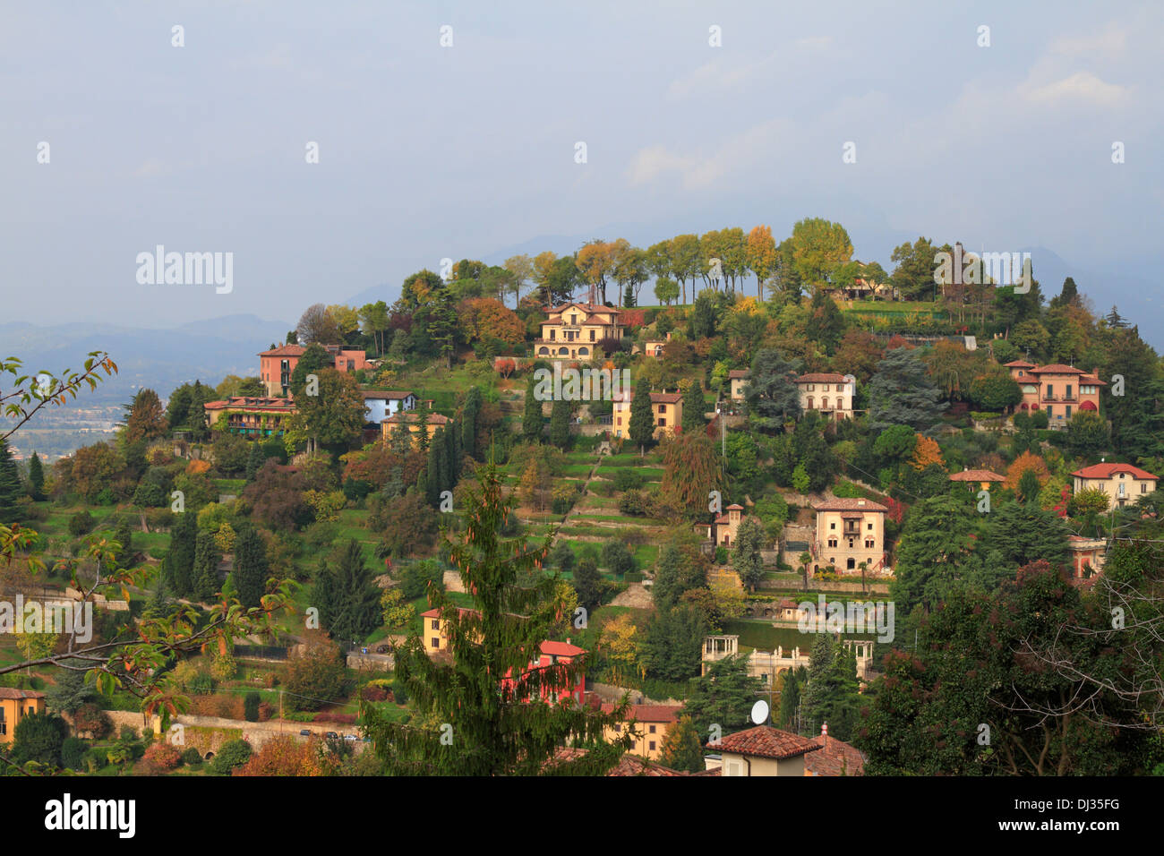Hill top houses near Bergamo Alta, Italy. Stock Photo