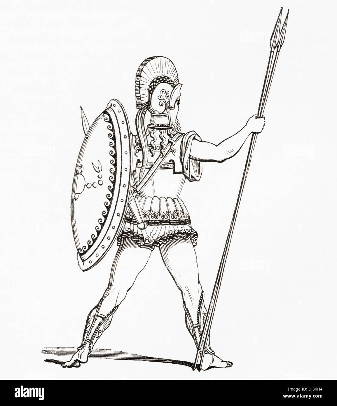 Heavily armed Greek warrior dressed for battle. Stock Photo