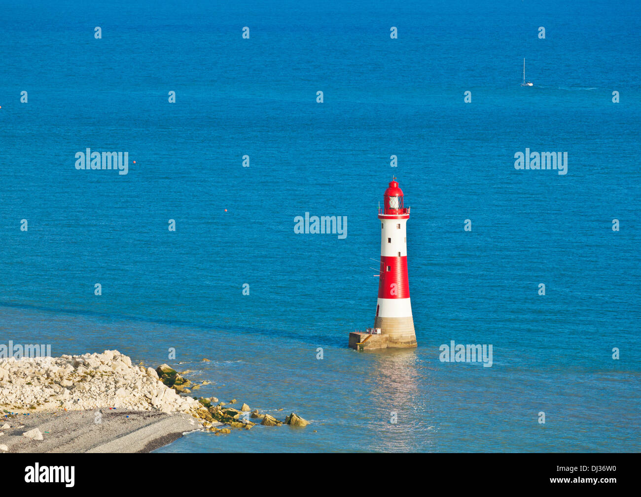 Beachy Head lighthouse beneath Seven Sisters chalk cliffs South Downs way national park east sussex england uk gb eu europe Stock Photo