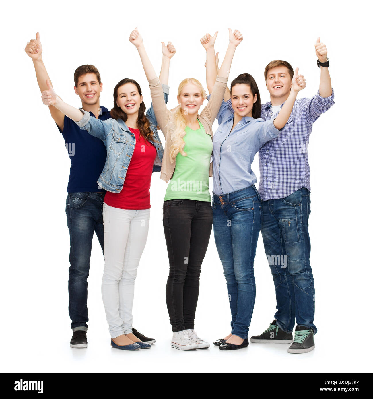 group of smiling students showing thumbs up Stock Photo