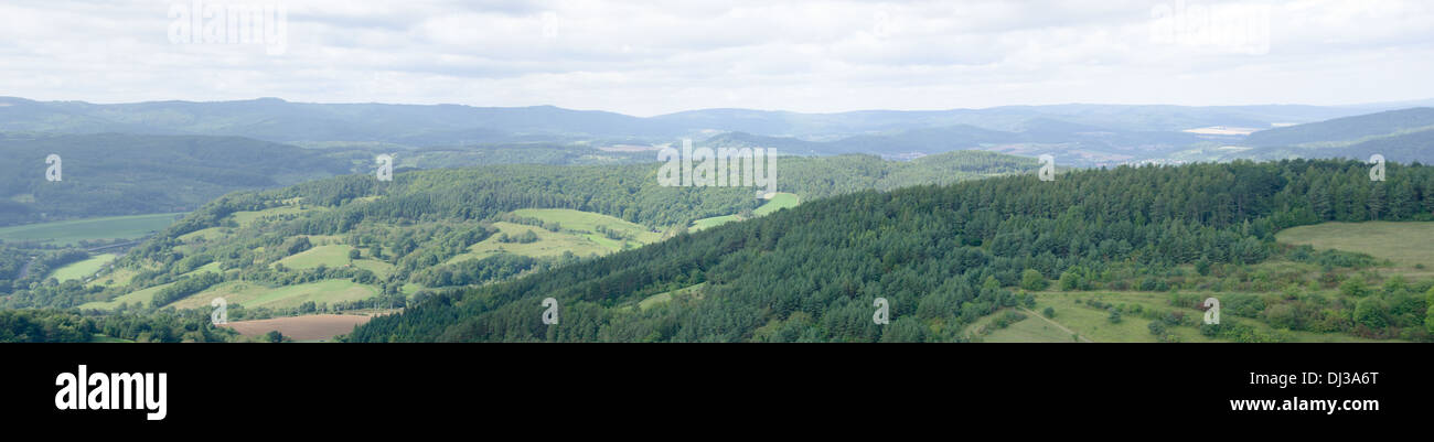 Panorama of landscape in central Germany with forests and fields Stock Photo