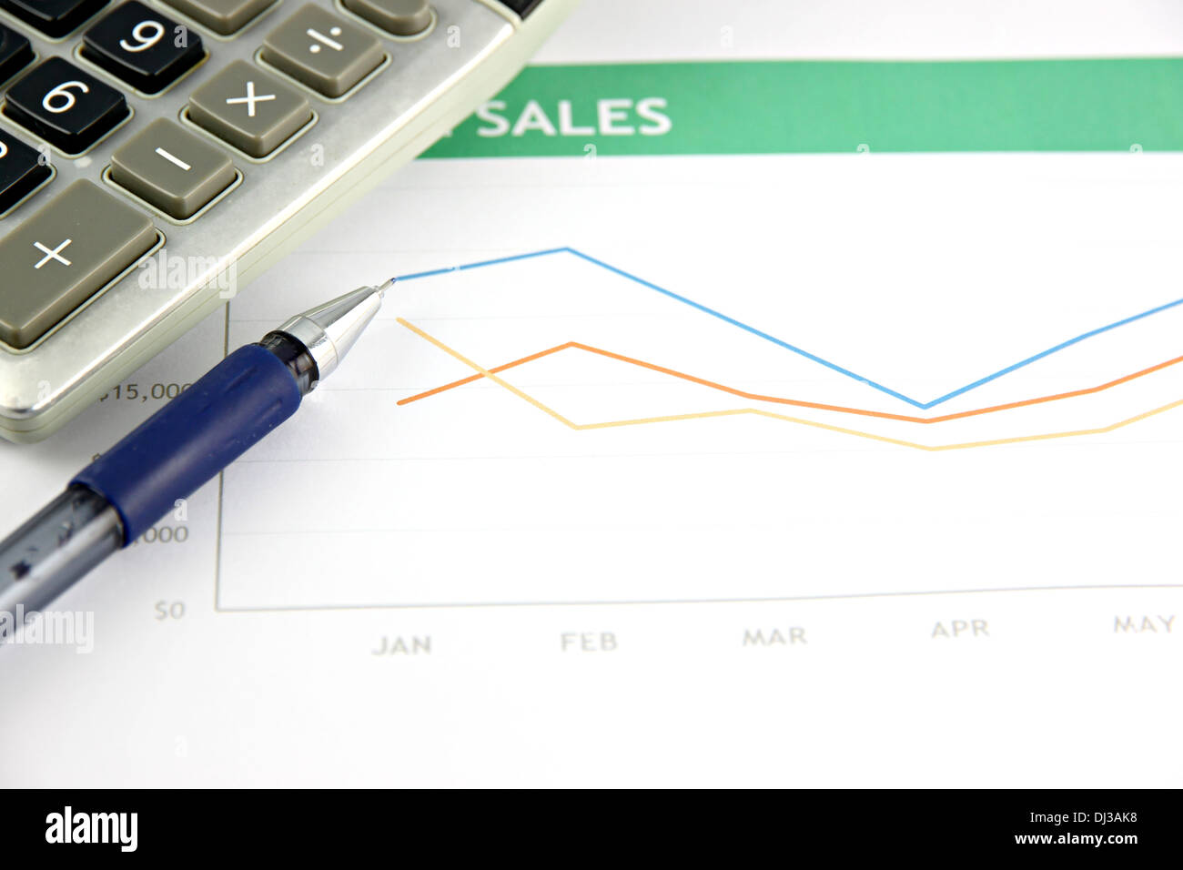 The Picture focus Pen resting on a Sales graph Stock Photo - Alamy