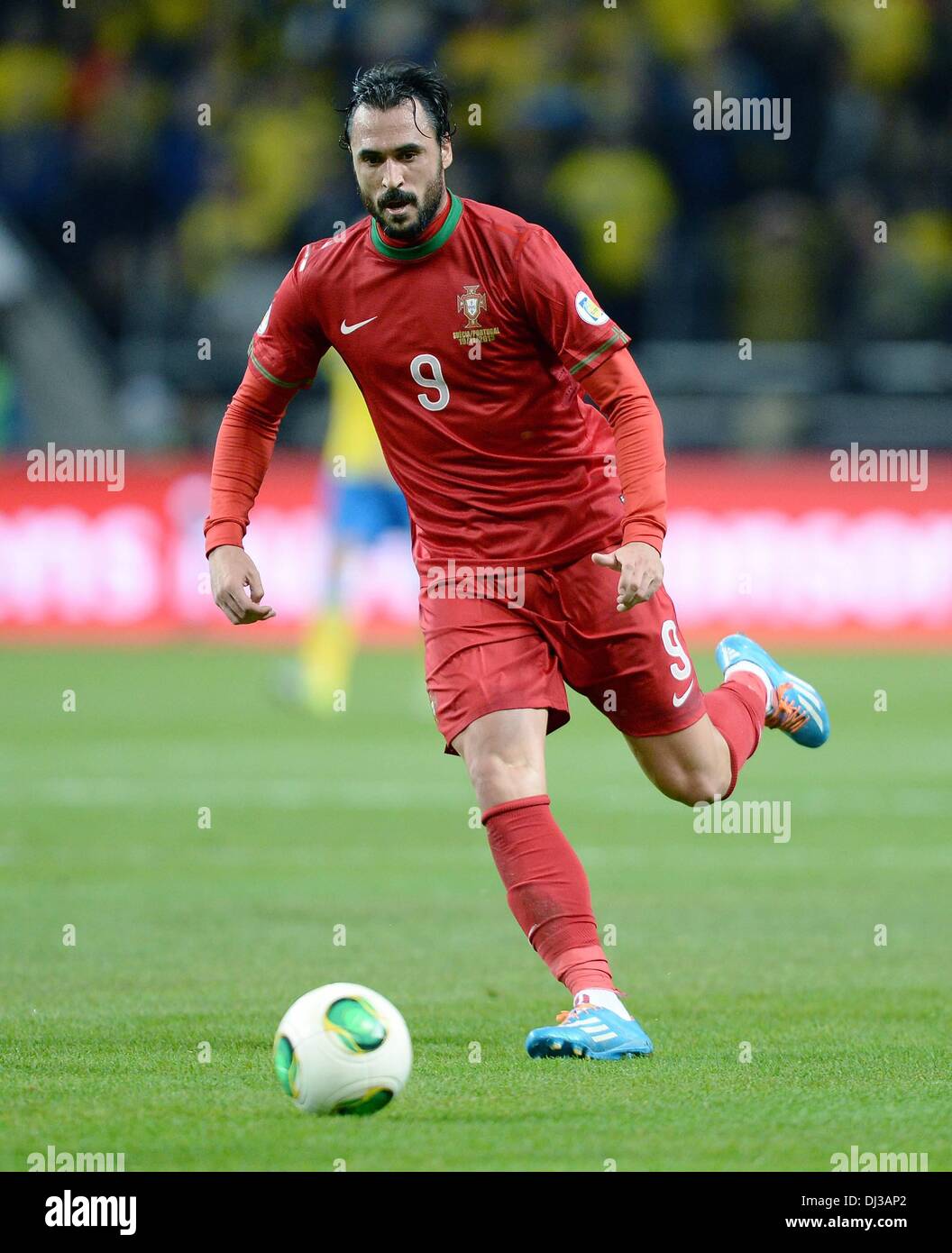 Stockholm, Sweden. 19th Nov, 2013. World Cup Qualification 2014 Playoff in Stockholm. Sweden versus Portugal. Hugo Almeida Portugal on the Ball Credit:  Action Plus Sports/Alamy Live News Stock Photo