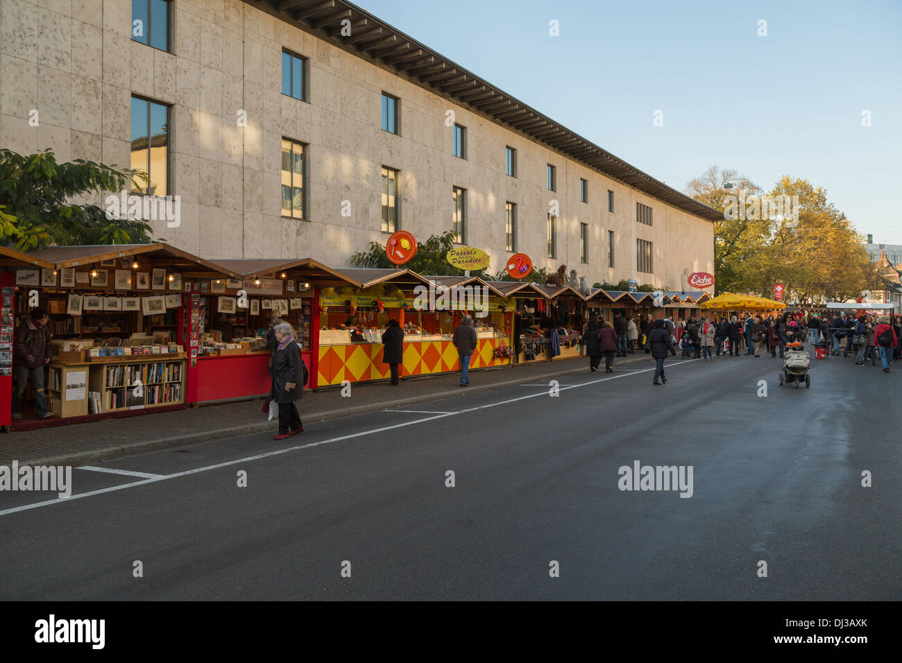 A photograph of the markets at Petersplatz in Basel, Switzerland. Markets are held here for the Autumn Fair and Christmas Stock Photo