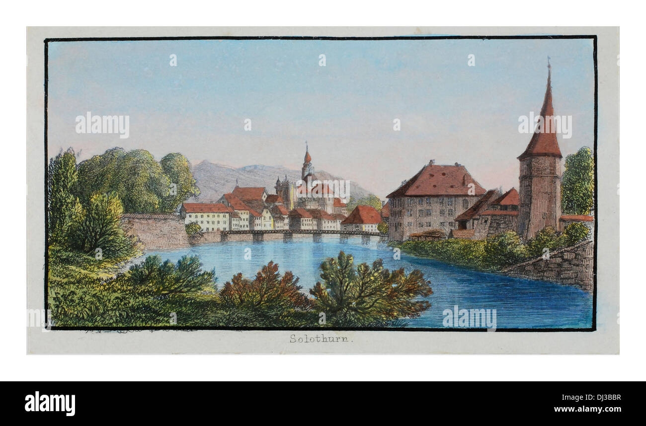 City of Solothurn  the capital of the Canton of Solothurn in Switzerland. Watercolour painting 18th C Stock Photo