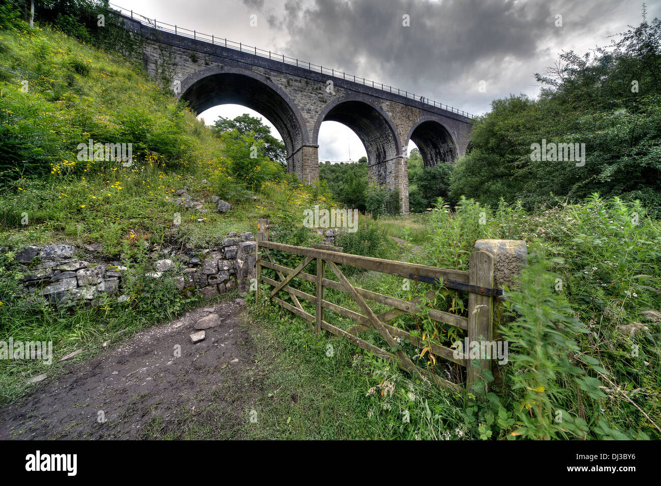 The Headstone viaduct often referred to as the Monsal Dale Viaduct, built by the Midland Railway over the river Wye. Stock Photo