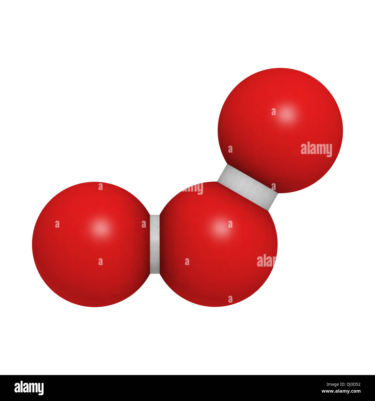 Ozone trioxygen O3 molecule chemical structure. Atoms are