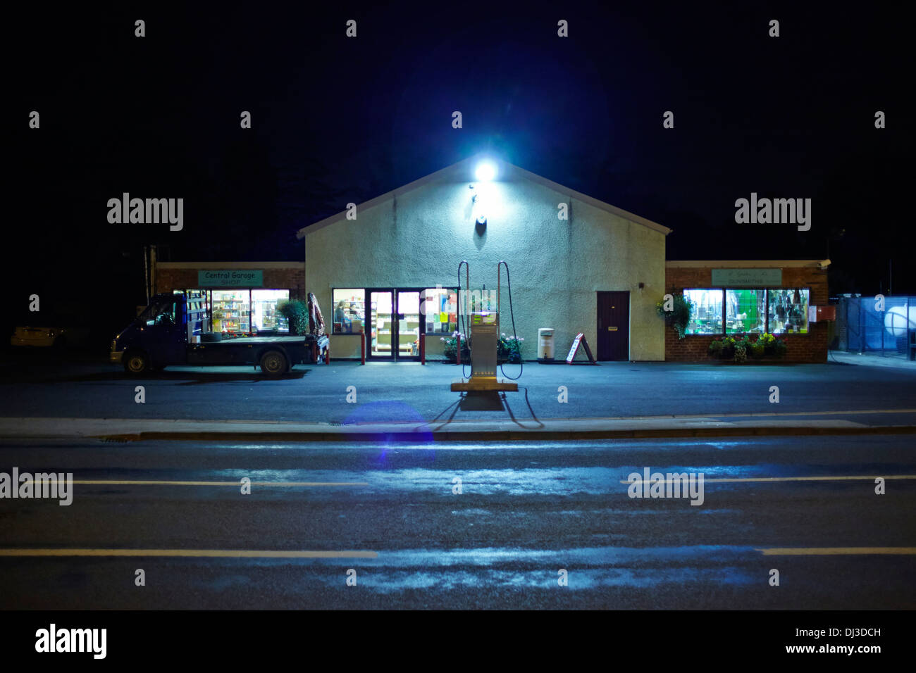 Central garage and shop, Rufford, Lancaster Stock Photo Alamy