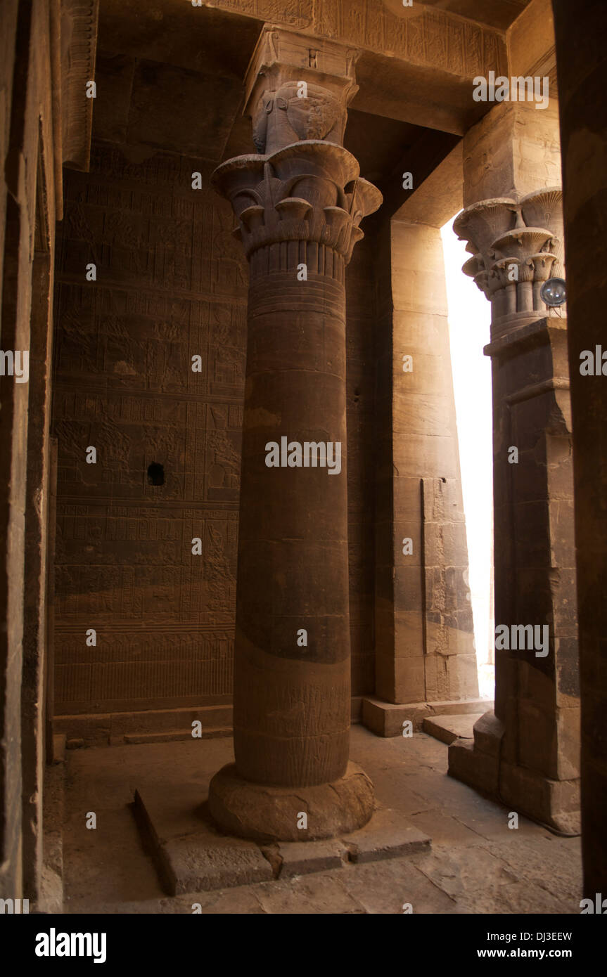 Column within the Philae temple complex at Aswan, Egypt. Stock Photo