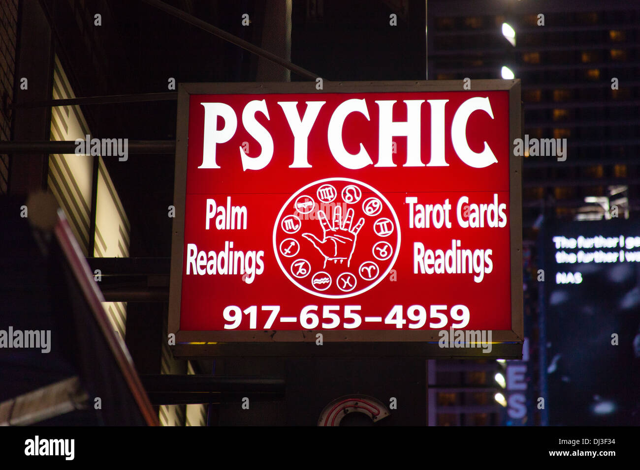 Psychic sign, Times Square, New York City, United States of America. Stock Photo
