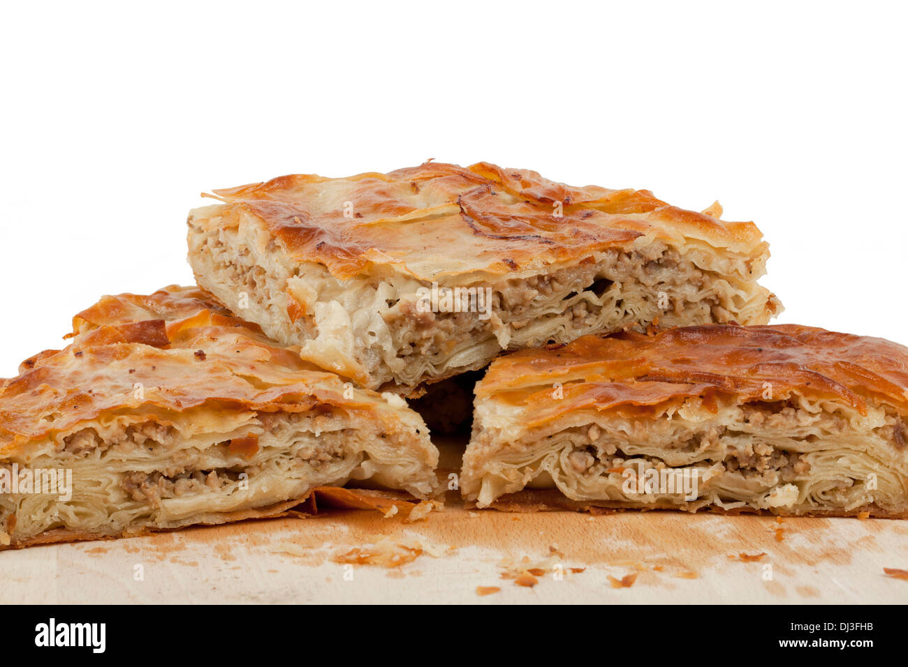 ham and cheese pie on white background Stock Photo