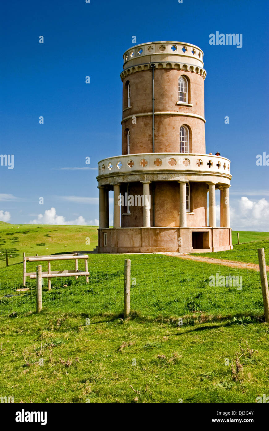 Clavell Tower, or Clavell Folly, stands on the cliff top overlooking Kimmeridge Bay in the Isle of Purbeck in Dorset. Stock Photo