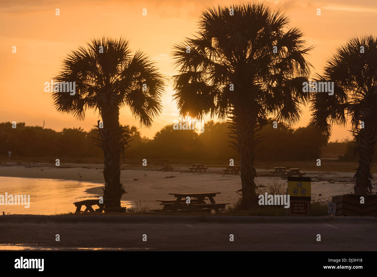 Sebastian Inlet State Park, beach area and picnic tables. Stock Photo