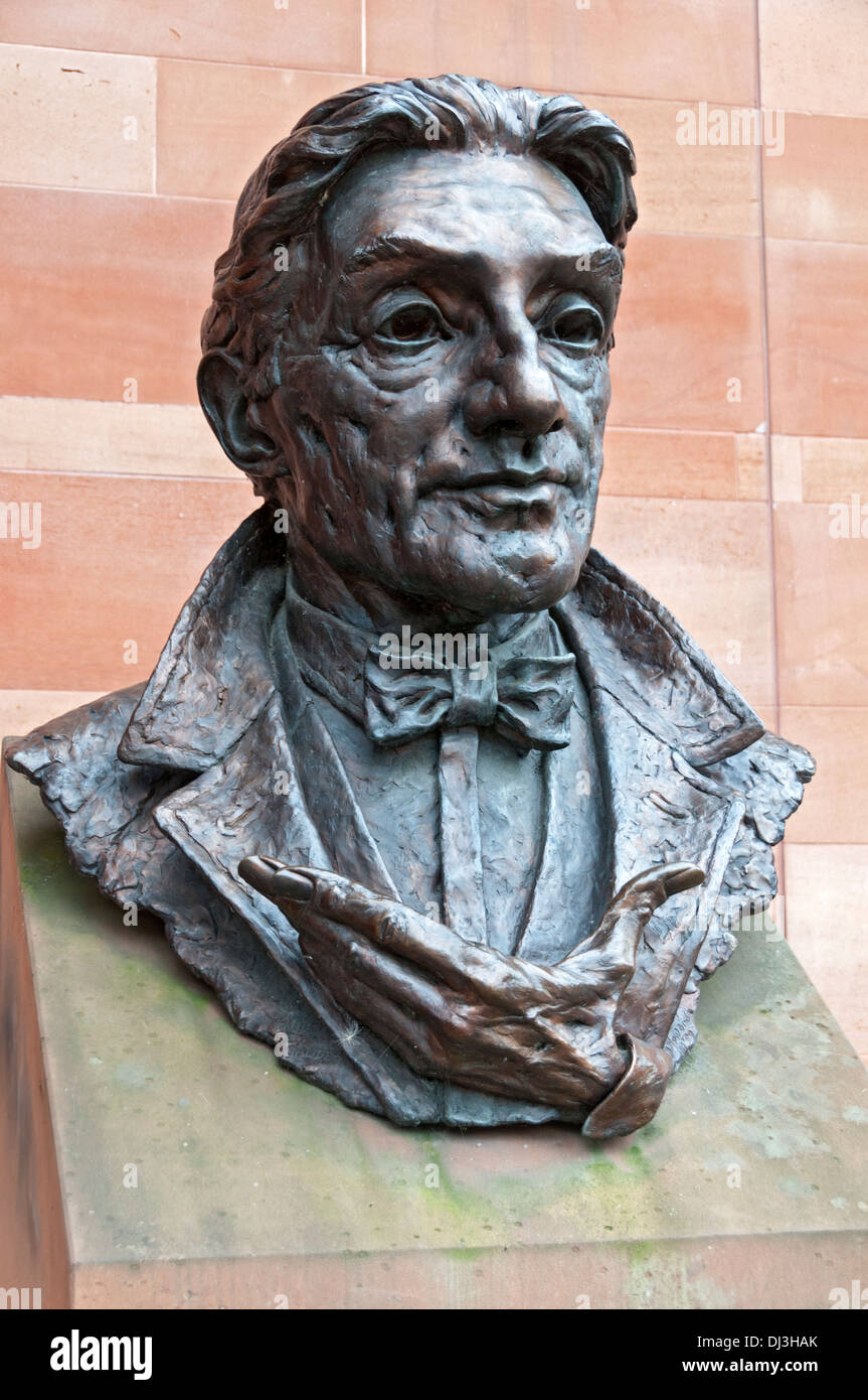 Bust of Sir John Barbirolli outside the Bridgewater Hall, Barbirolli Square, Manchester, England, UK. Stock Photo