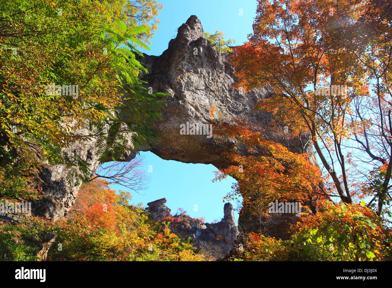 Autumn colours of Mt. Myogi, Stone arch, Gunma, Japan Stock Photo