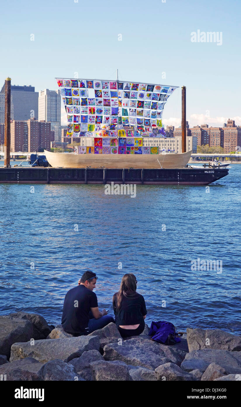 ship of tolerance sailing in Brooklyn Stock Photo