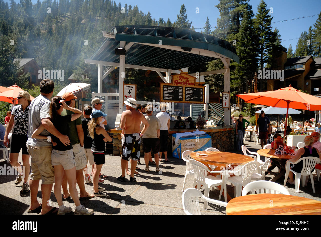Patio at River Ranch Lodge and Restaurant on Truckee River Stock Photo ...