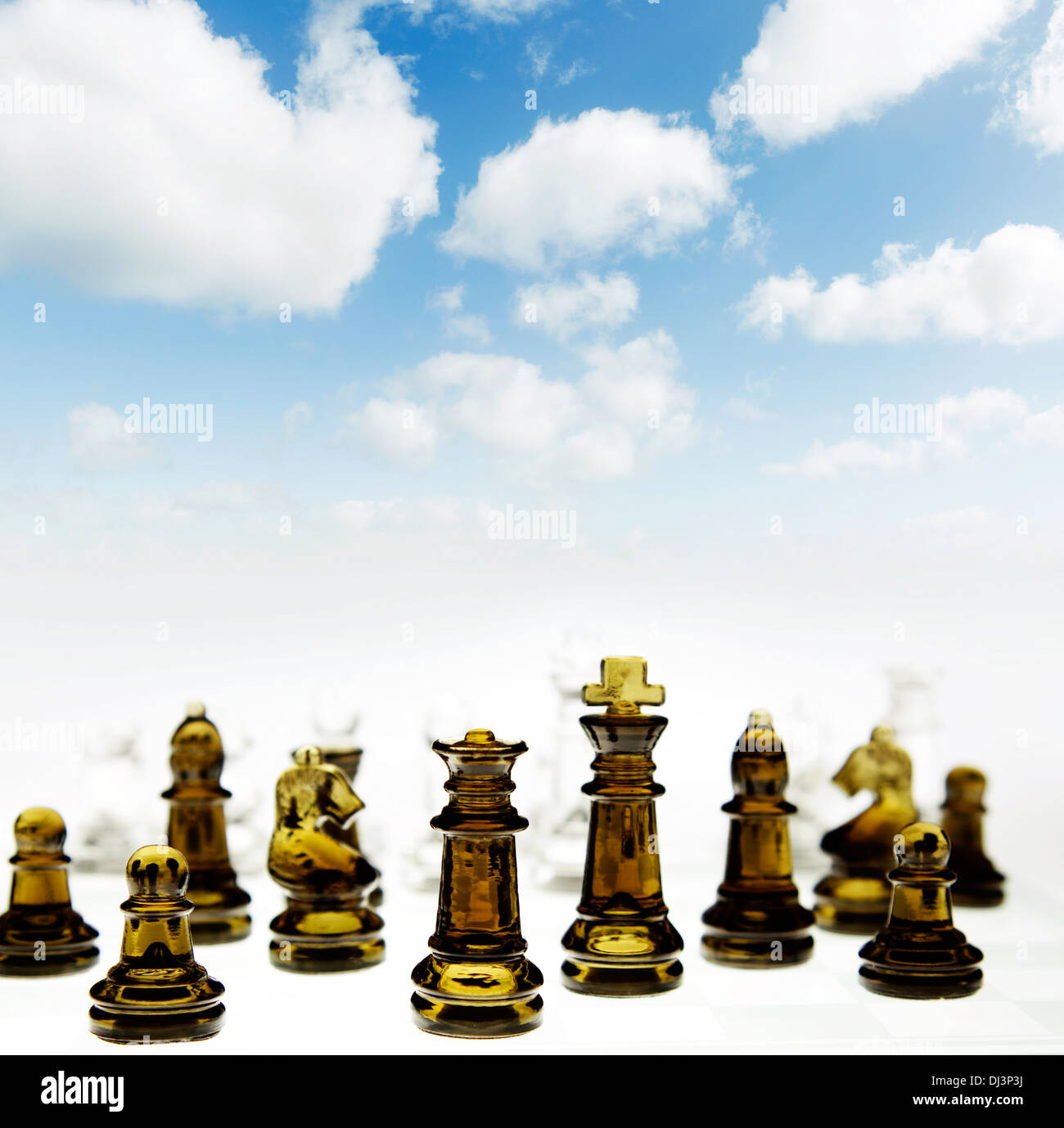Chess game in front of blue sky Stock Photo