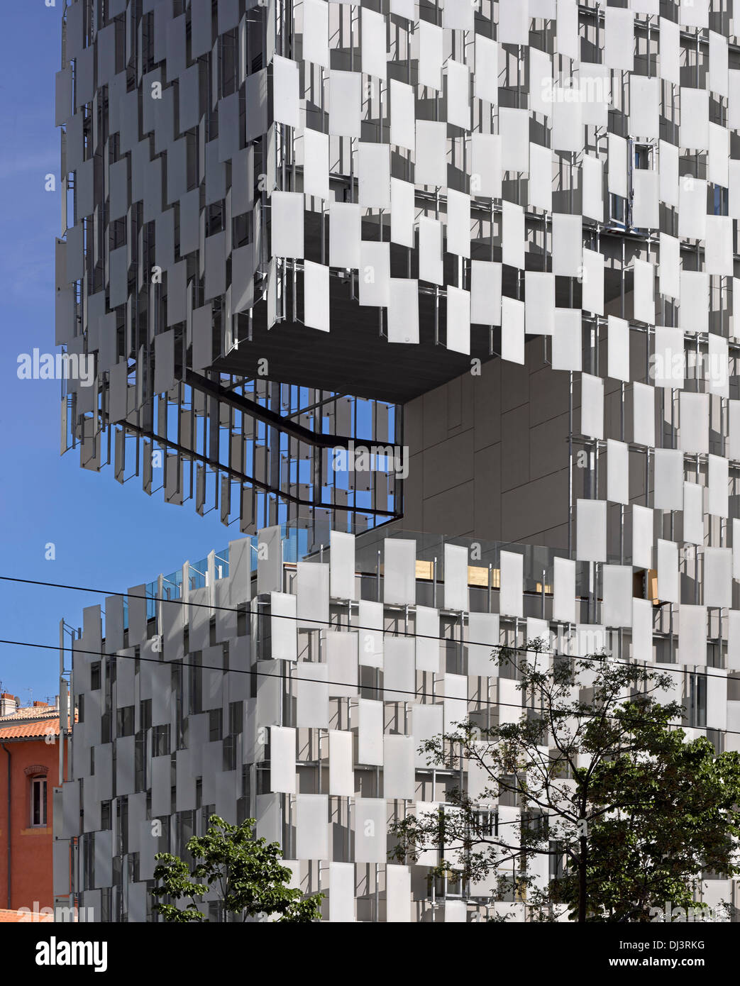 FRAC, Marseille, France. Architect: Kengo Kuma, 2013. Facade showing balcony. Stock Photo