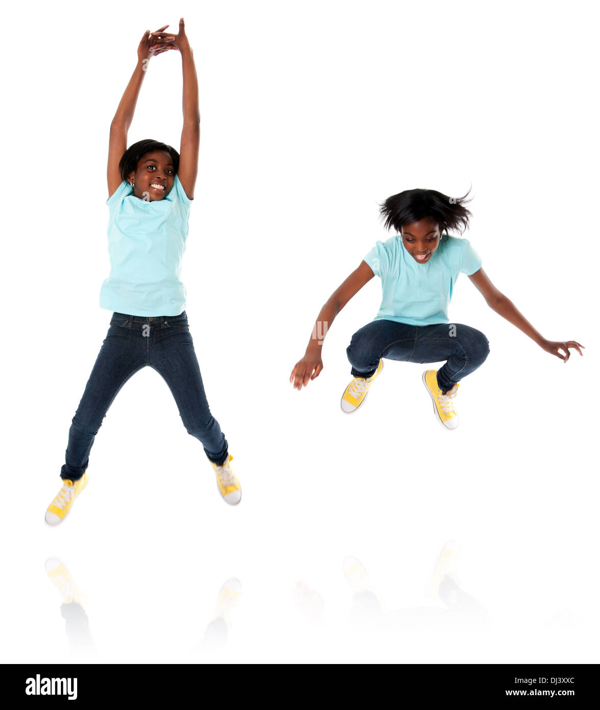 Happy child teen jumping Stock Photo