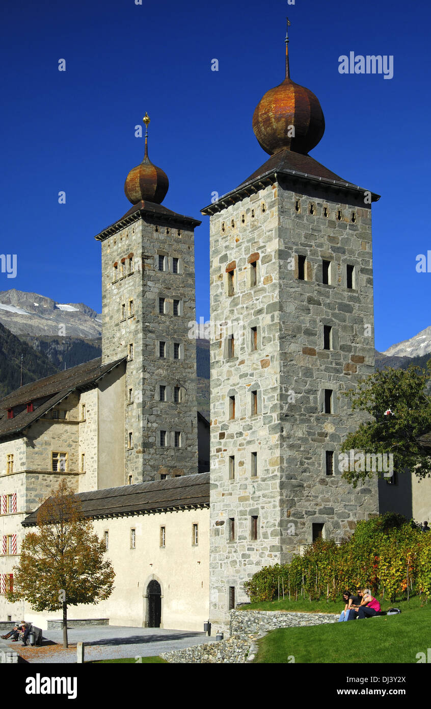 onion towers of the palace Stockalperpalast Stock Photo - Alamy