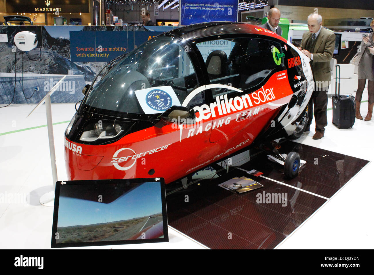 International auto show in Geneva, Oerlikon Solar, Electric Car,  Ecological, Load, World Record, Switzerland Stock Photo - Alamy