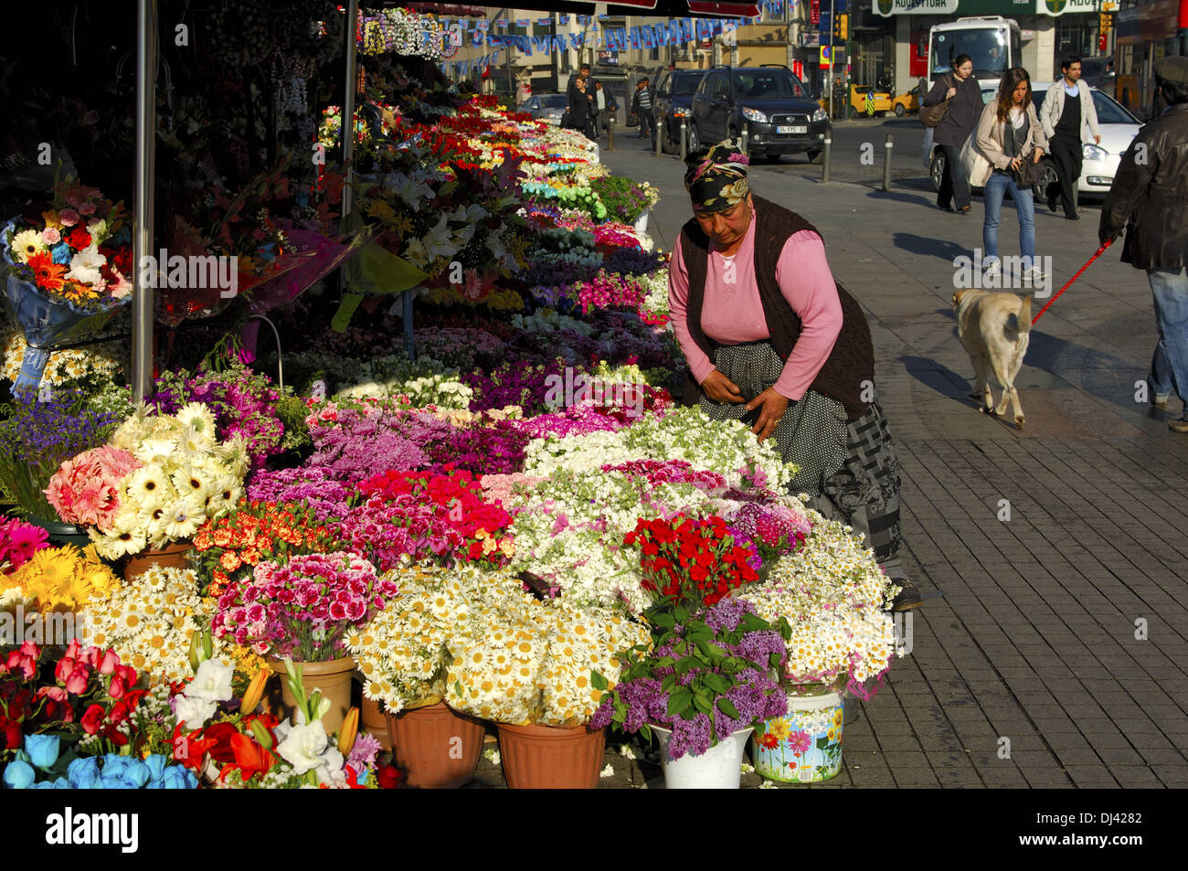 flower stall atTaksim Square, Istanbul,Turkey Stock Photo