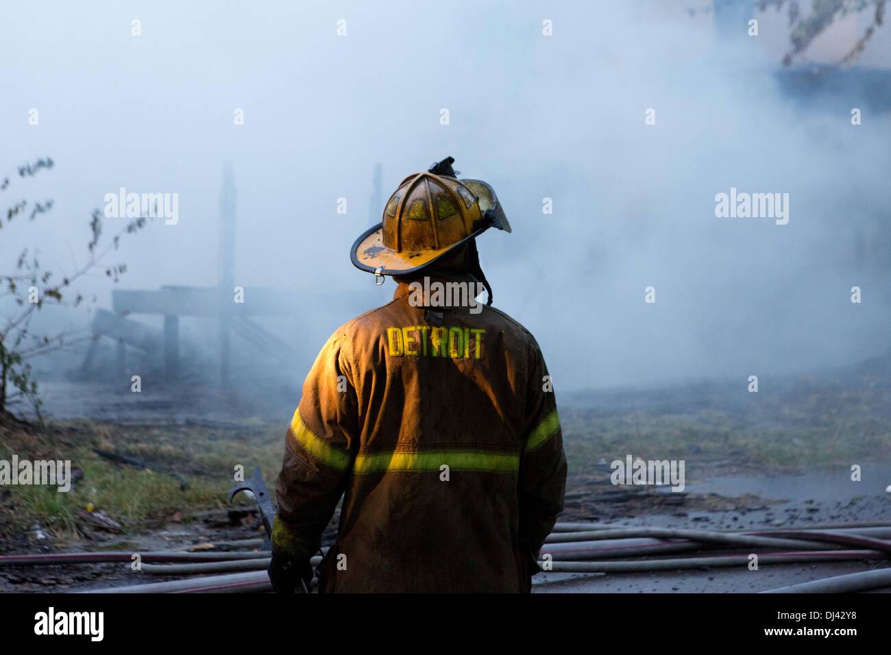 Firefighters of Detroit Fire Department, Michigan, USA. Picture was taken in October 2013. Stock Photo