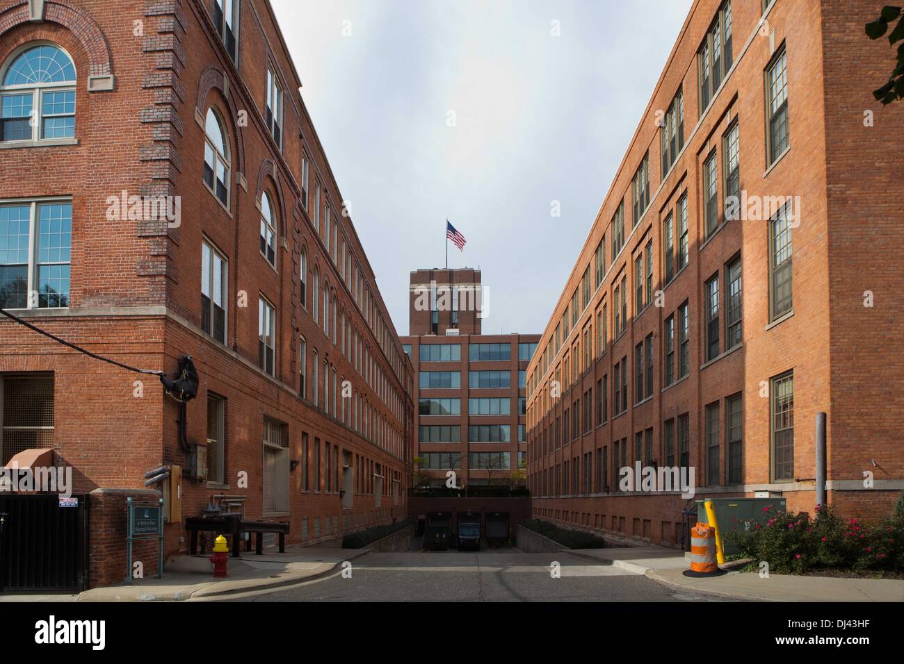 Rebuilt old warehouses to office rooms and appartments at Rivertwon Warehouse District, Detroit, Michigan, USA. Oct. 15, 2013. Picture was taken in October 2013. Stock Photo