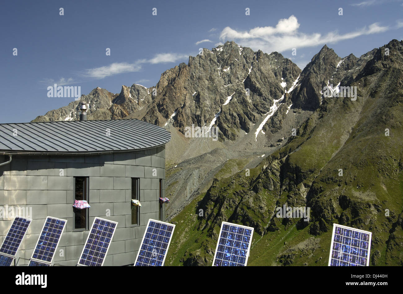Solar panels at the Cabane du Velan, Valais Stock Photo