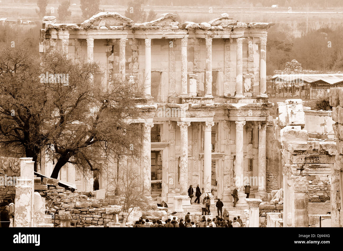 Ephesus Celsus Library sepia Stock Photo