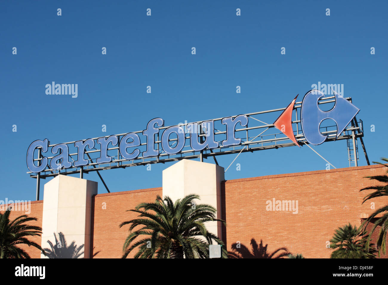 Sign above the Carrefour hypermarket Narbonne Languedoc-Roussillon France Stock Photo