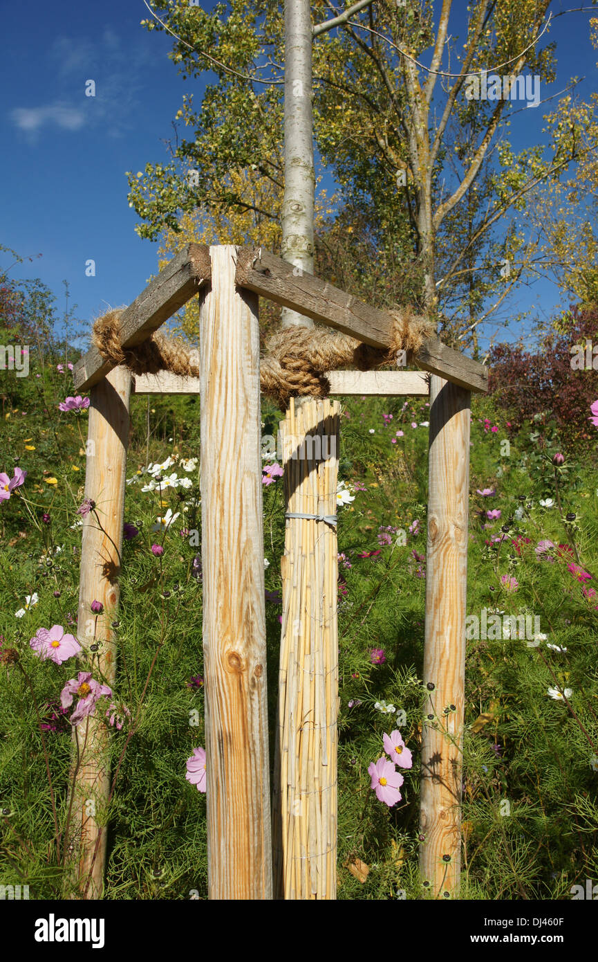 Baum pfählen, binden, Stammschutz Stock Photo