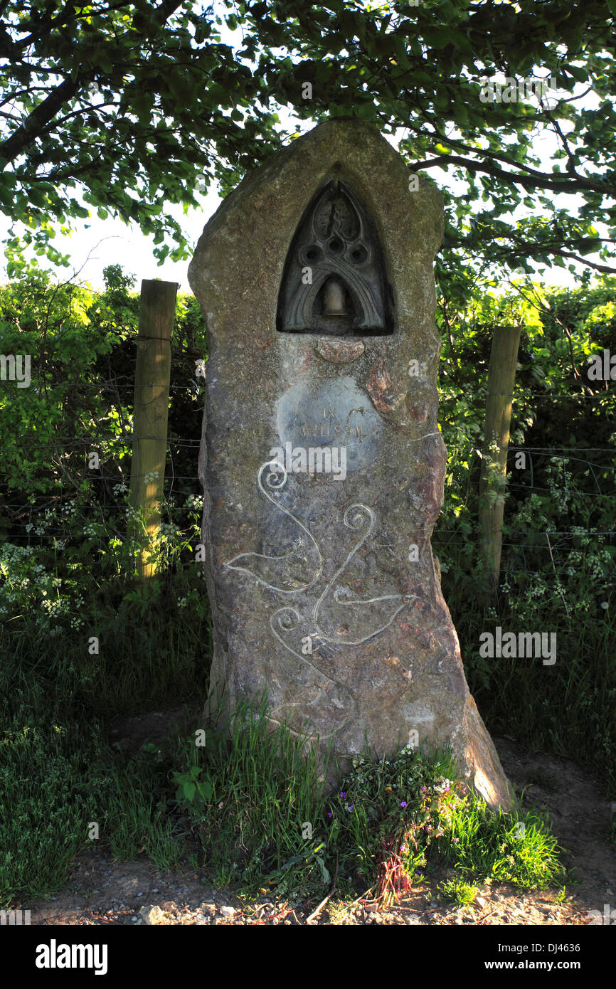 Religious stone in the grounds of Glastonbury Tor, St Michael's Tower, Somerset Levels, Somerset County, England, UK Stock Photo