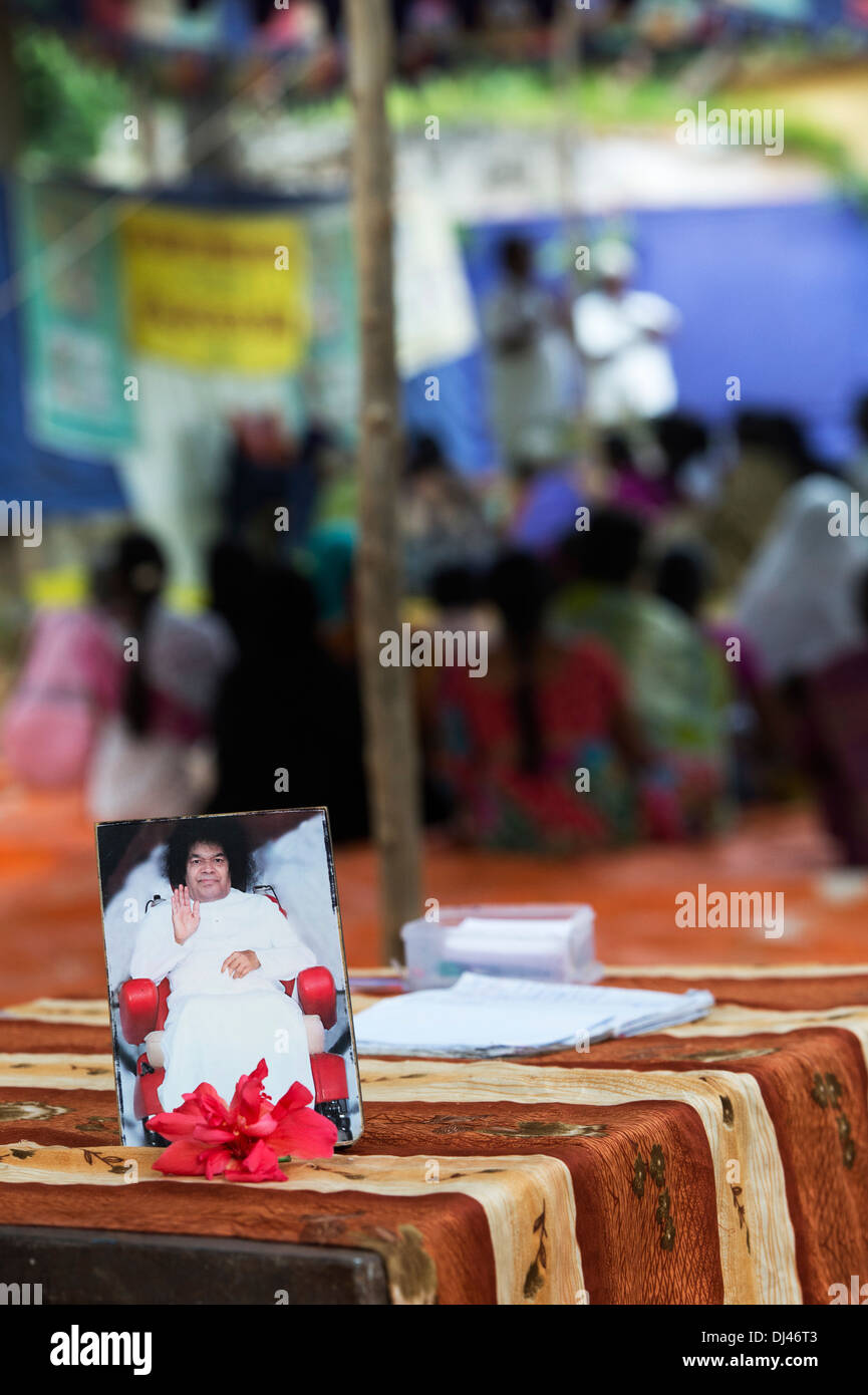 Photo of Sai Baba at Sri Sathya Sai Baba mobile outreach hospital.  Andhra Pradesh, India Stock Photo