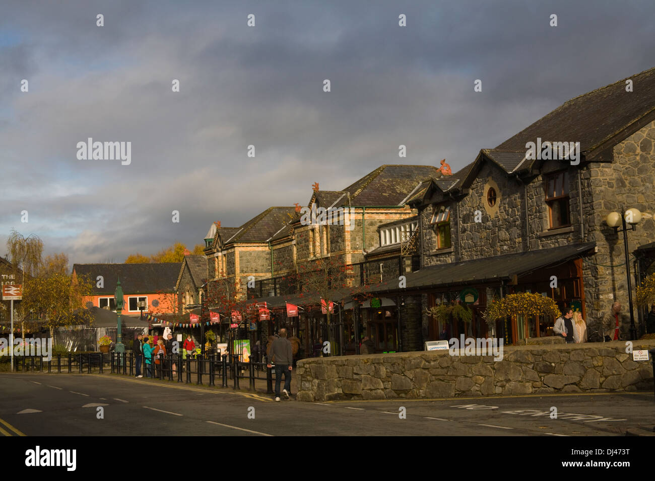 Betws y Coed Gwynedd North Wales UK Parade of shops and railway station
