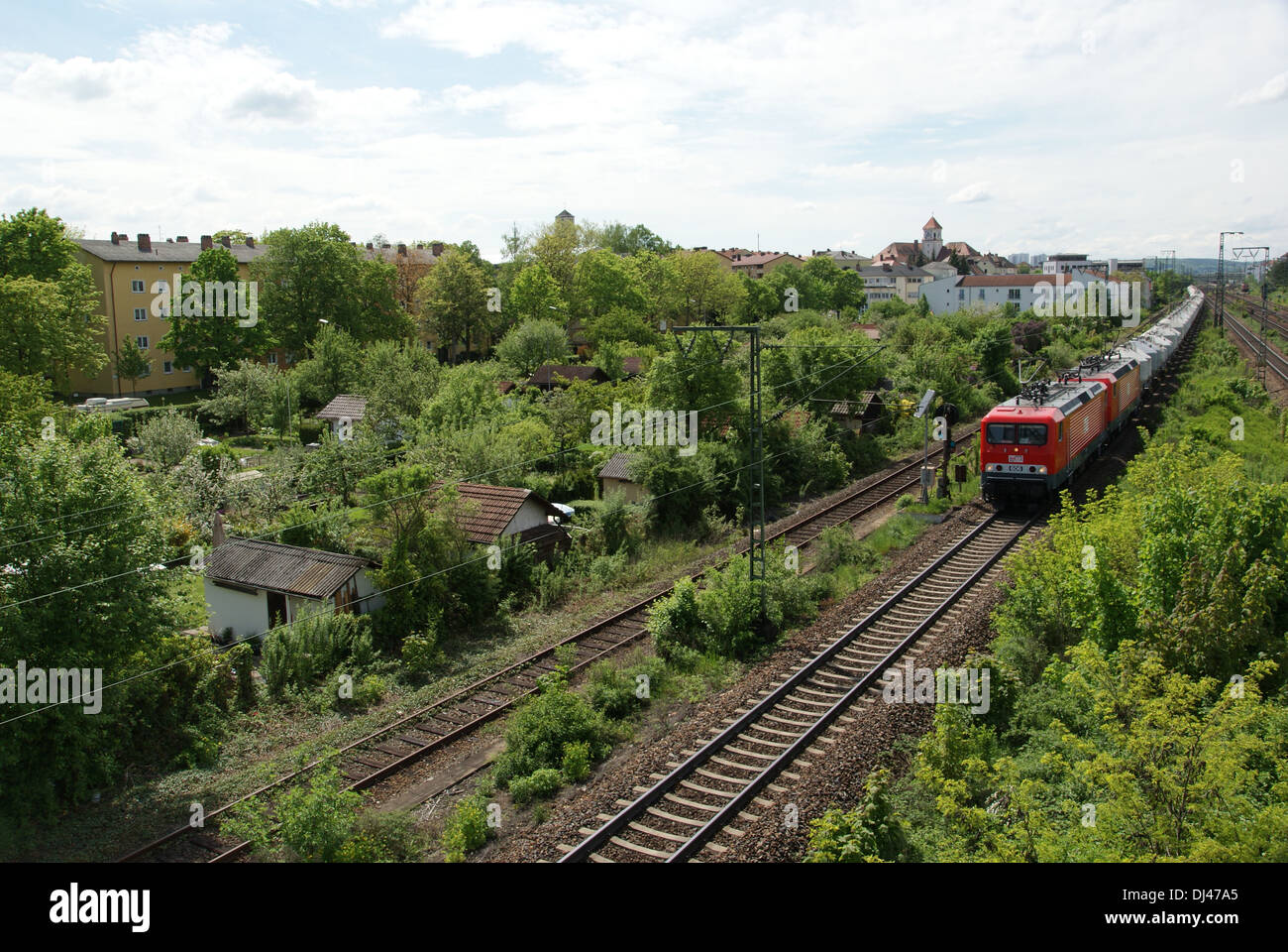 Allotments railway line Stock Photo