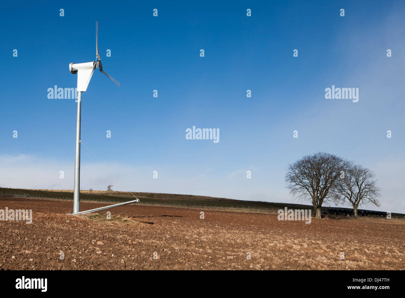 Wind turbine against a bright blue sky on a farm Stock Photo - Alamy