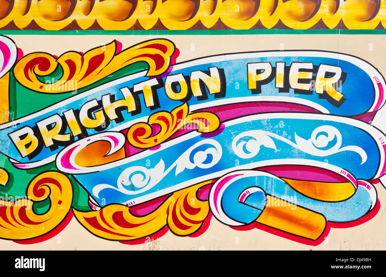 Brighton pier painted sign brighton palace pier brighton west sussex england uk gb eu europe Stock Photo