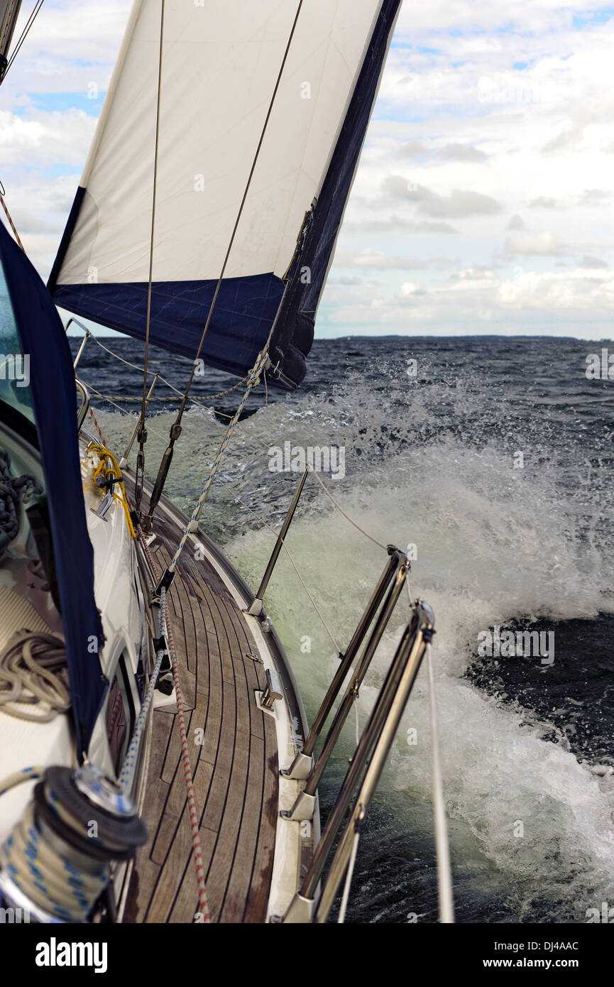 Yacht in rough seas Stock Photo