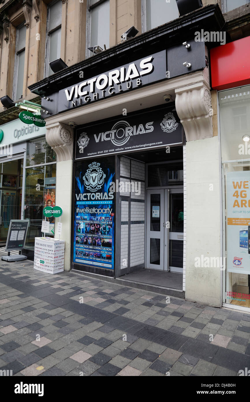 Entrance to Victorias Nightclub on Sauchiehall Street in Glasgow city centre, Scotland, UK Stock Photo