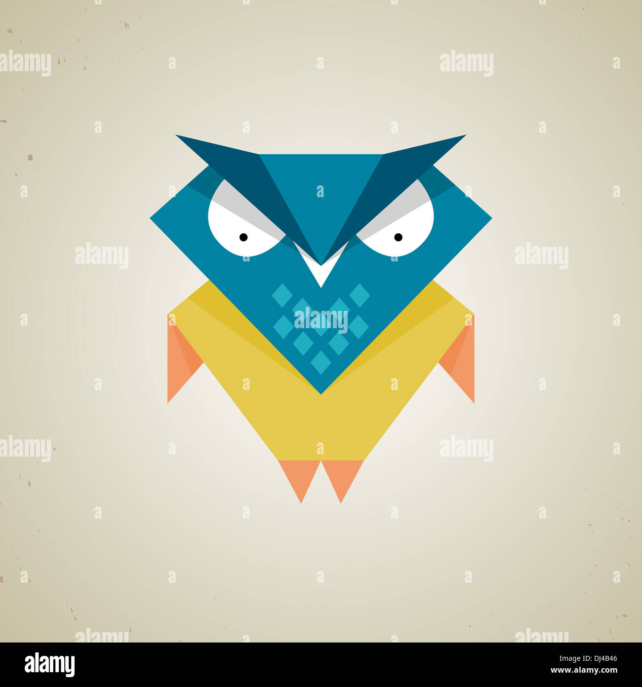 Cute little blue and yellow cartoon owl Stock Photo