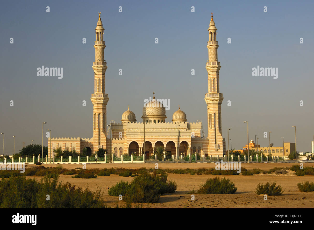 Mosque with two minarets in Abu Dhabi Stock Photo