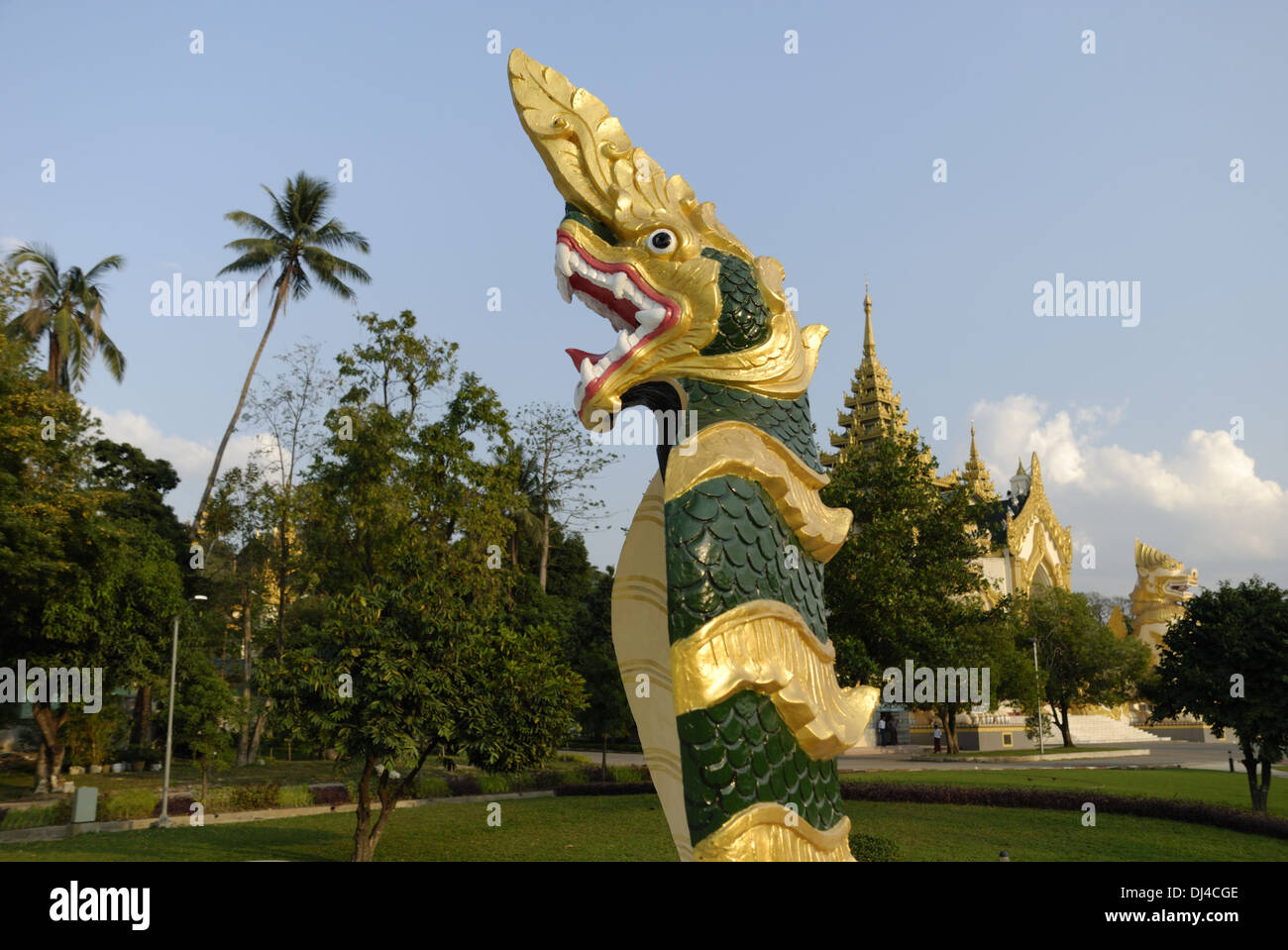 Naga at the Shwedagon Pagoda in Yangon Stock Photo