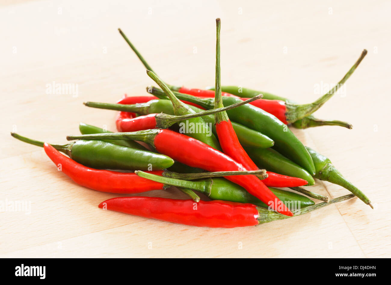 Pile of Birds Eye chillis Stock Photo