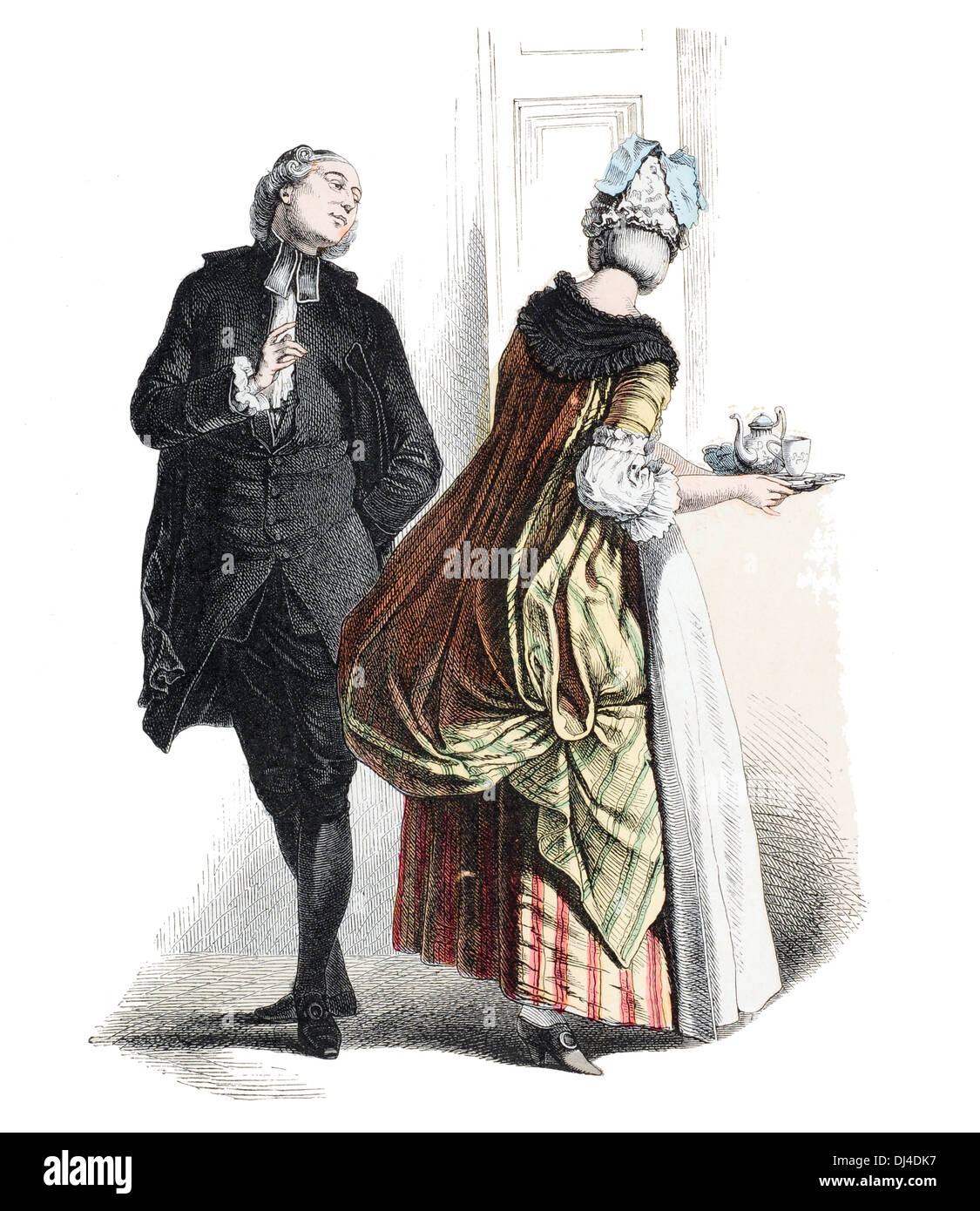A French Abbe and servant maid wearing a Contouche 18th century Stock Photo