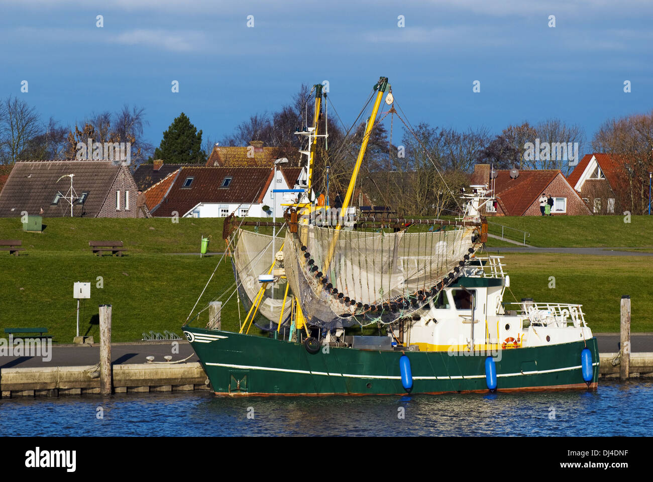Crab fishing boat in the port Greetsiel Stock Photo