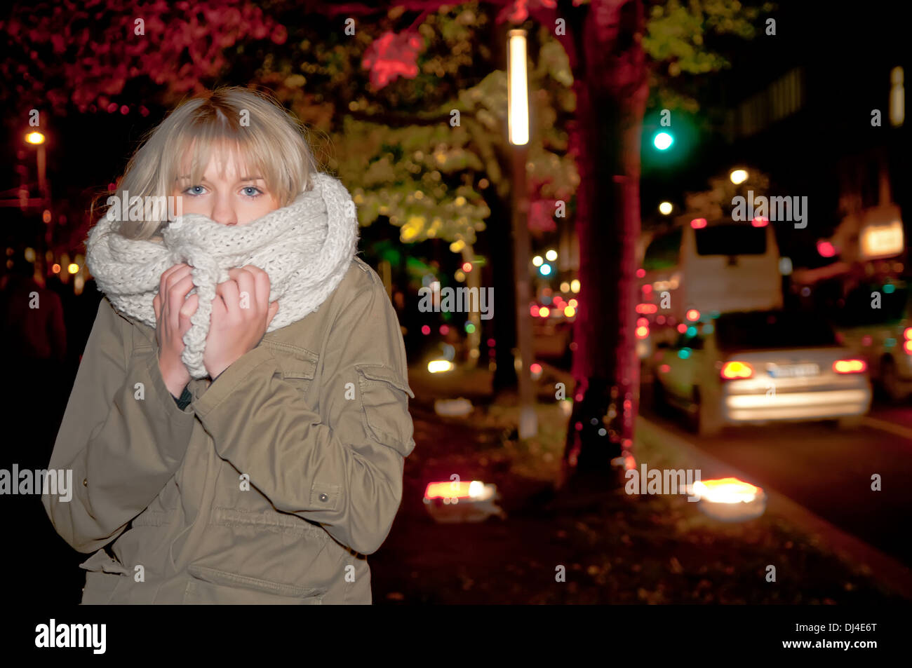 young woman freezes Stock Photo